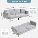 78.74Inch Modern Fabric Sofa Bed 3-in-1 Foldable Sleeper Sofa Bed