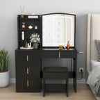 Moasis 39 Wide Makeup Vanity Set with Stool and 3 Color Sliding Mirror