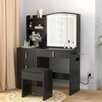 Moasis 39 Wide Makeup Vanity Set with Stool and 3 Color Sliding Mirror