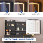 Moasis 39 Wide Makeup Vanity Set with Stool and 3 Color Sliding Mirror