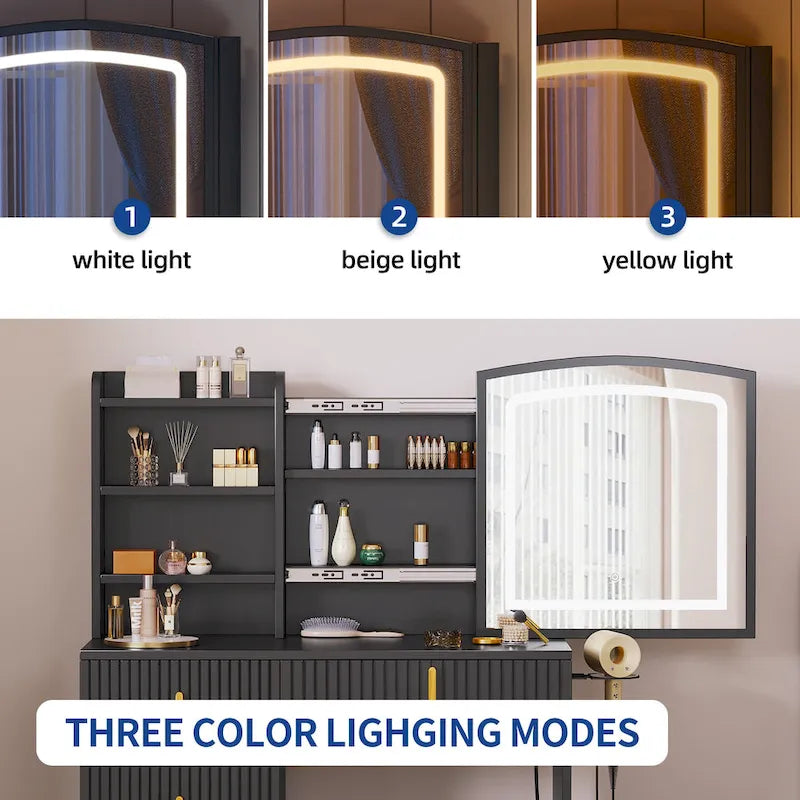 Moasis 39 Wide Makeup Vanity Set with Stool and 3 Color Sliding Mirror