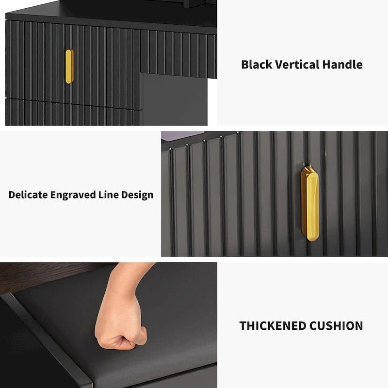 Moasis 39 Wide Makeup Vanity Set with Stool and 3 Color Sliding Mirror