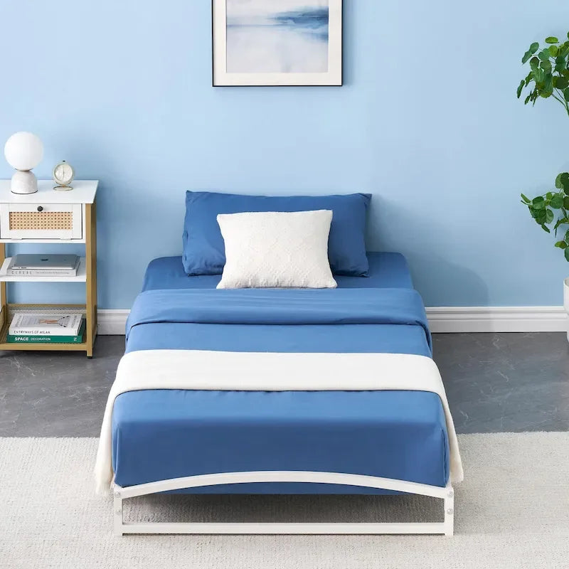 White 6 Inch Metal Platform Low Profile Bed Frame
