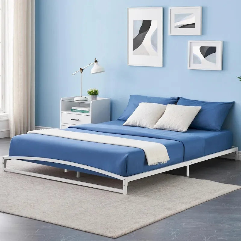 White 6 Inch Metal Platform Low Profile Bed Frame