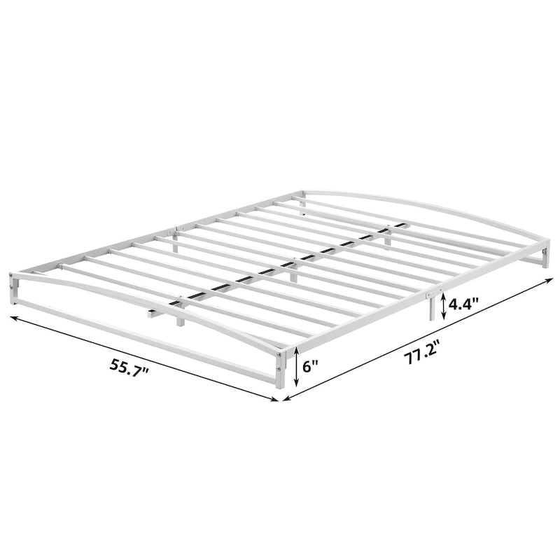 White 6 Inch Metal Platform Low Profile Bed Frame