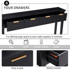 Kinbor Modern Console Table with 4 Drawers, Narrow Long Sofa Table with Open Shelf, Entryway Wood Console Table with Storage