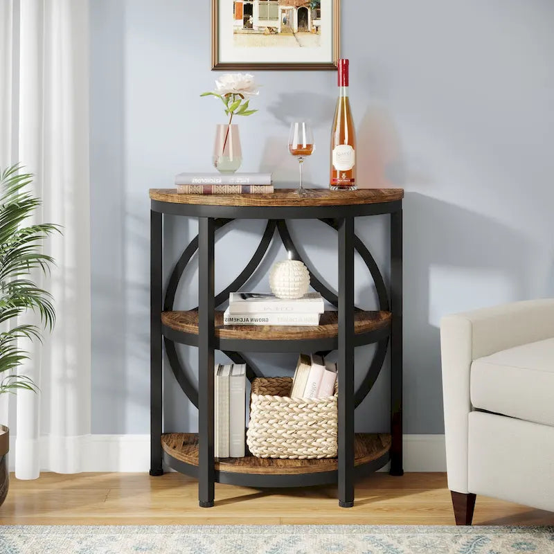 Half Round End Table, 3-Tier Narrow Side Table