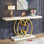 55 Inch Faux Marble Console Table Gold Sofa Table for Entryway