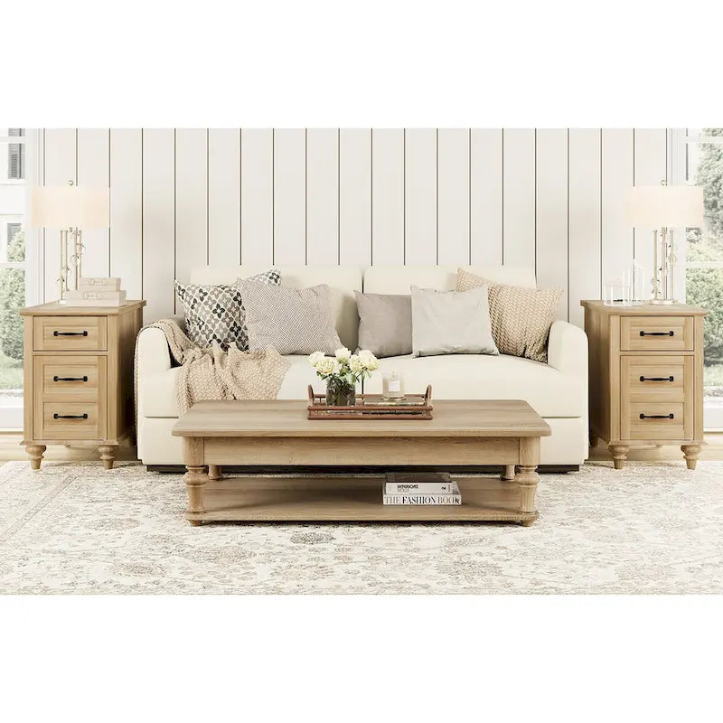 WAMPAT Modern End Table with Charging Station, Sofa Side Table with Storage