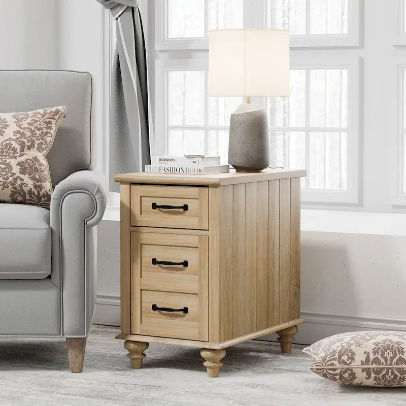 WAMPAT Modern End Table with Charging Station, Sofa Side Table with Storage