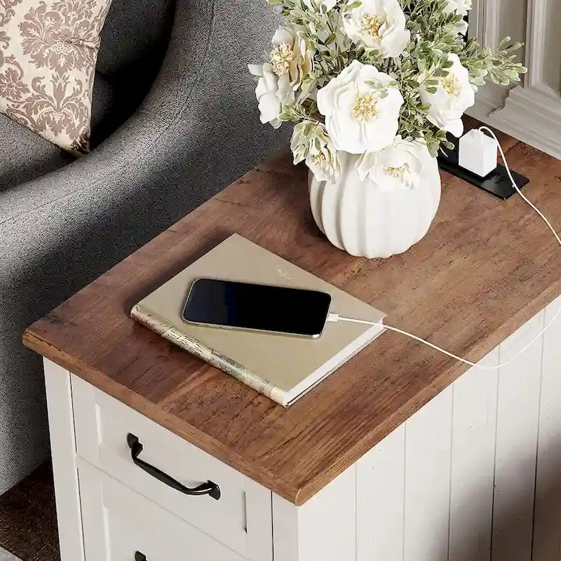 WAMPAT Modern End Table with Charging Station, Sofa Side Table with Storage