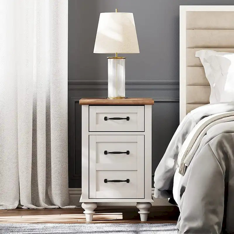 WAMPAT Modern End Table with Charging Station, Sofa Side Table with Storage