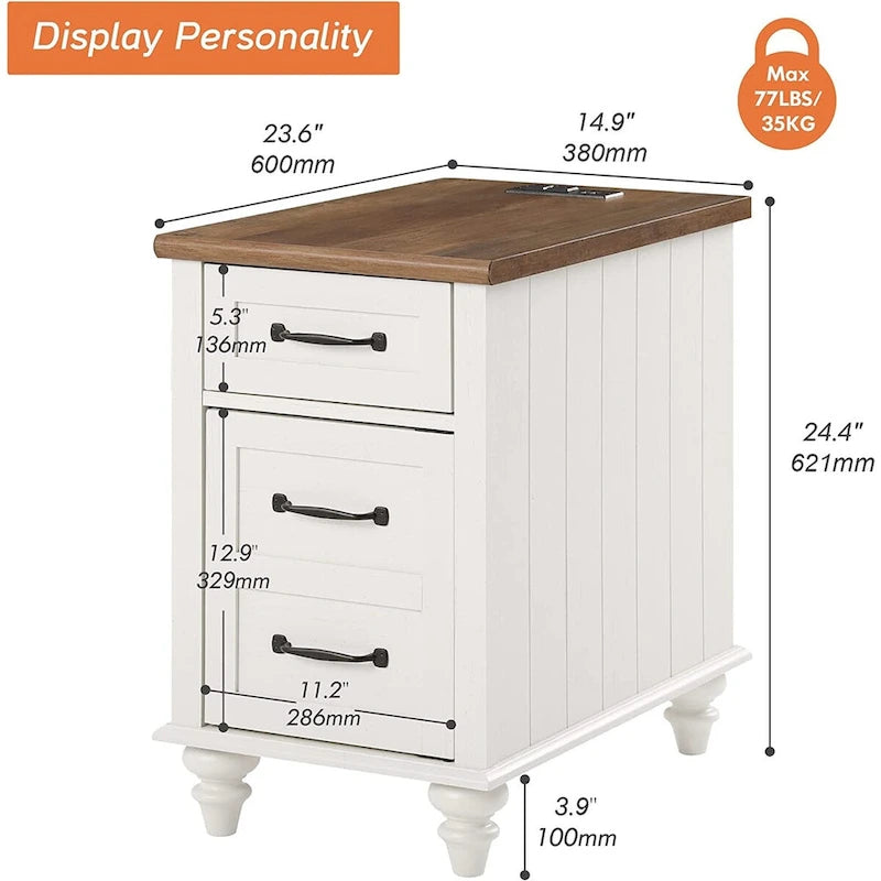 WAMPAT Modern End Table with Charging Station, Sofa Side Table with Storage