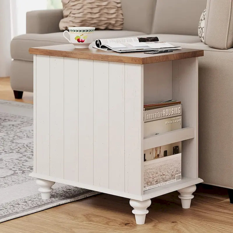 WAMPAT Modern End Table with Charging Station, Sofa Side Table with Storage