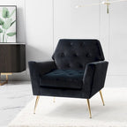 Lilia Contemporary Velvet Upholstered Tufted Back Armchair with Metal Golden legs by HULALA HOME