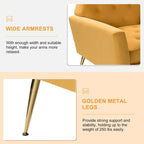 Lilia Contemporary Velvet Upholstered Tufted Back Armchair with Metal Golden legs by HULALA HOME
