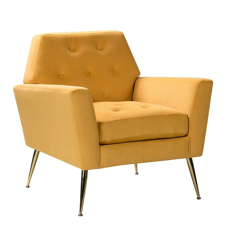 Lilia Contemporary Velvet Upholstered Tufted Back Armchair with Metal Golden legs by HULALA HOME