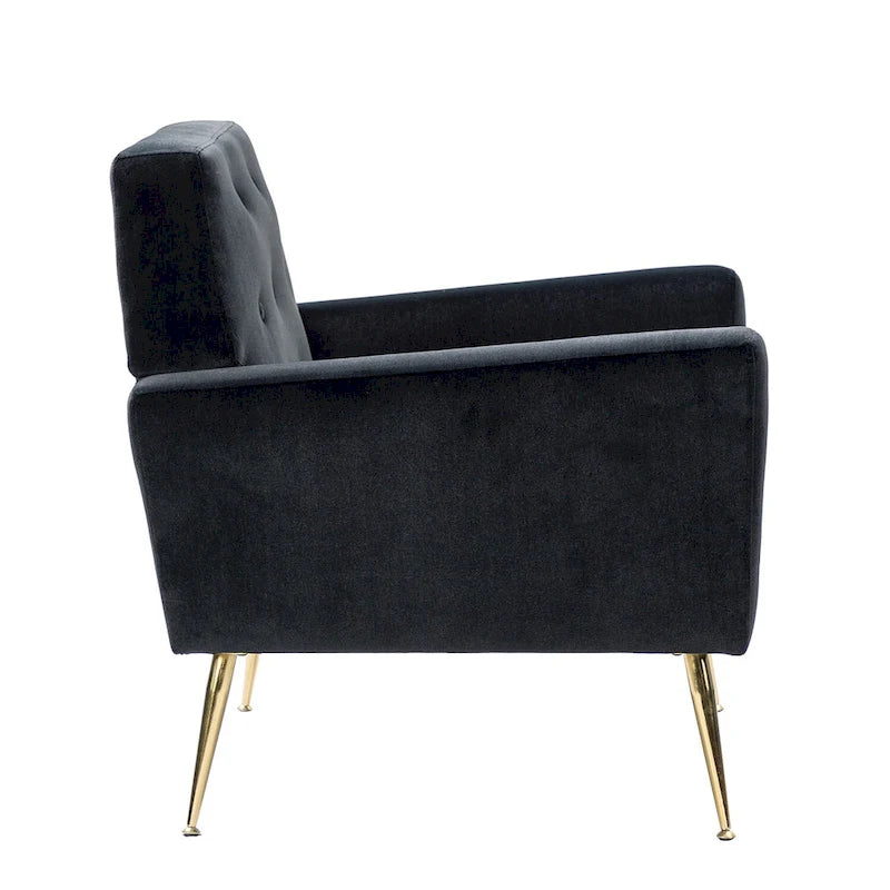 Lilia Contemporary Velvet Upholstered Tufted Back Armchair with Metal Golden legs by HULALA HOME