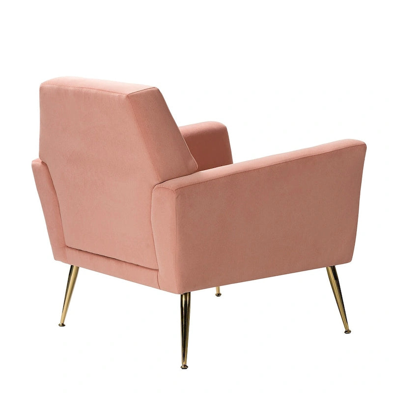Lilia Contemporary Velvet Upholstered Tufted Back Armchair with Metal Golden legs by HULALA HOME