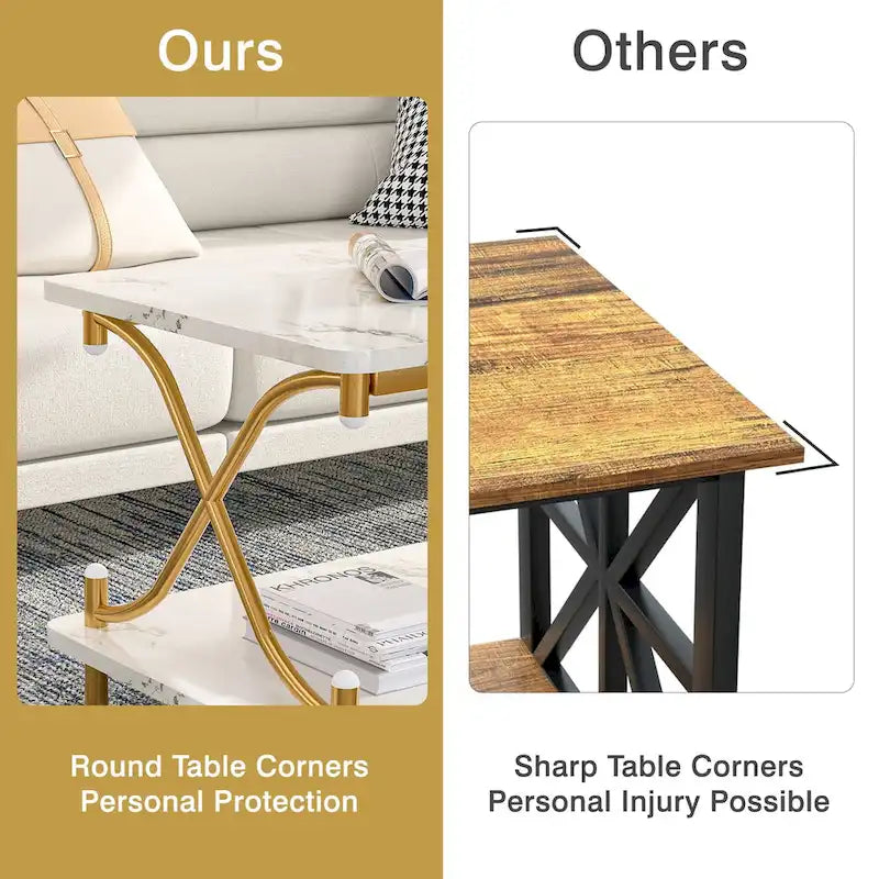 VECELO Coffee Table with Storage and Open Shelves for Living Dining Room 39-Inch, Modern Rectangle & Industrial Design