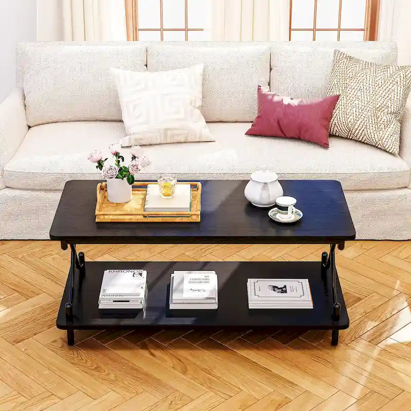 VECELO Coffee Table with Storage and Open Shelves for Living Dining Room 39-Inch, Modern Rectangle & Industrial Design