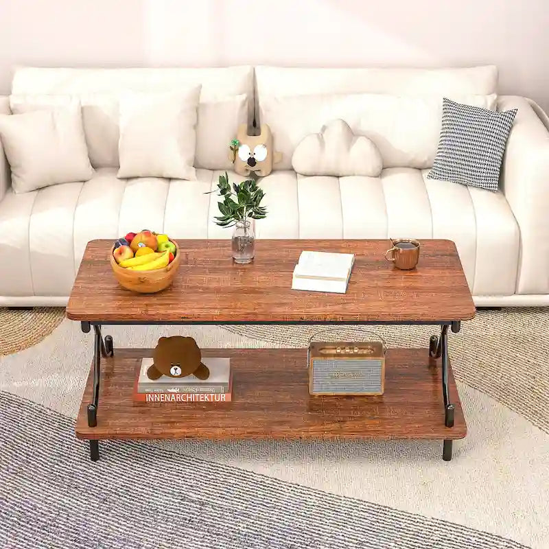 VECELO Coffee Table with Storage and Open Shelves for Living Dining Room 39-Inch, Modern Rectangle & Industrial Design