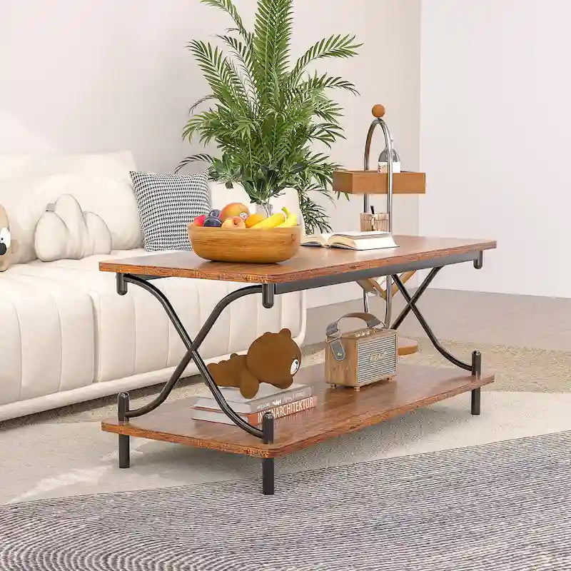 VECELO Coffee Table with Storage and Open Shelves for Living Dining Room 39-Inch, Modern Rectangle & Industrial Design