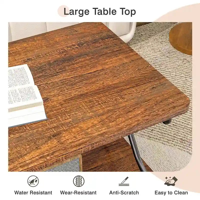 VECELO Coffee Table with Storage and Open Shelves for Living Dining Room 39-Inch, Modern Rectangle & Industrial Design