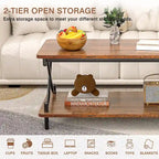 VECELO Coffee Table with Storage and Open Shelves for Living Dining Room 39-Inch, Modern Rectangle & Industrial Design