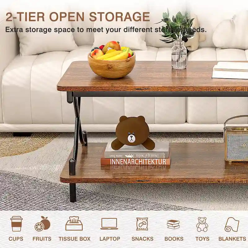 VECELO Coffee Table with Storage and Open Shelves for Living Dining Room 39-Inch, Modern Rectangle & Industrial Design