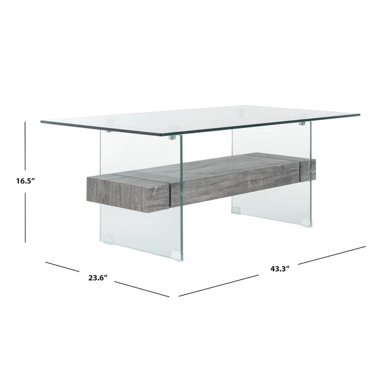 SAFAVIEH Gennie Modern Glass Coffee Table - 43.3 x 23.6 x 16.5 - 43Wx24Dx17H