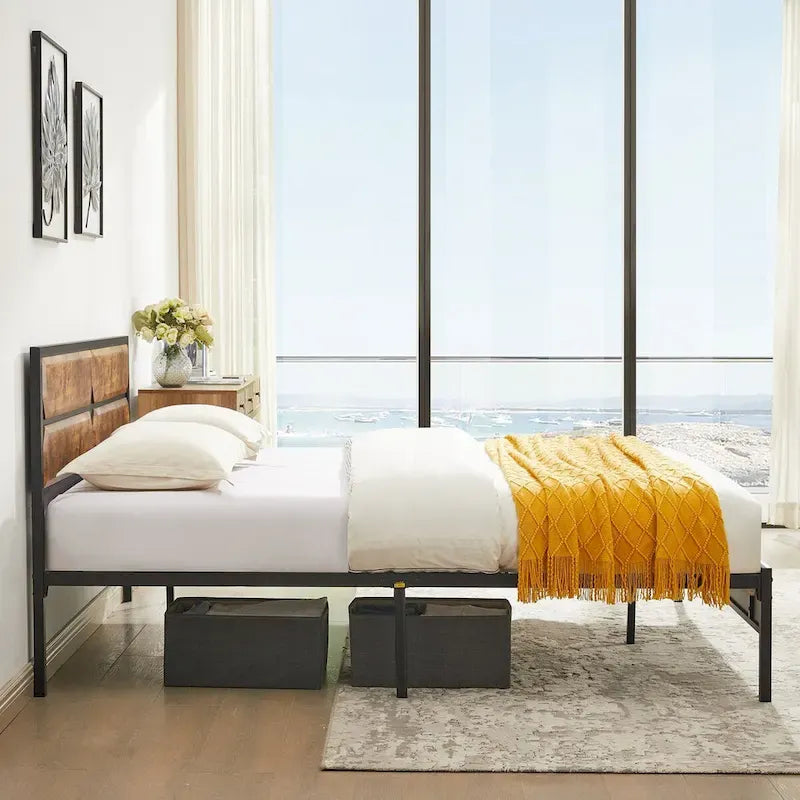 Javlergo Twin/Full/Queen Platform Bed Frame with Wooden Headboard, No Box Spring Needed, Easy Assembly