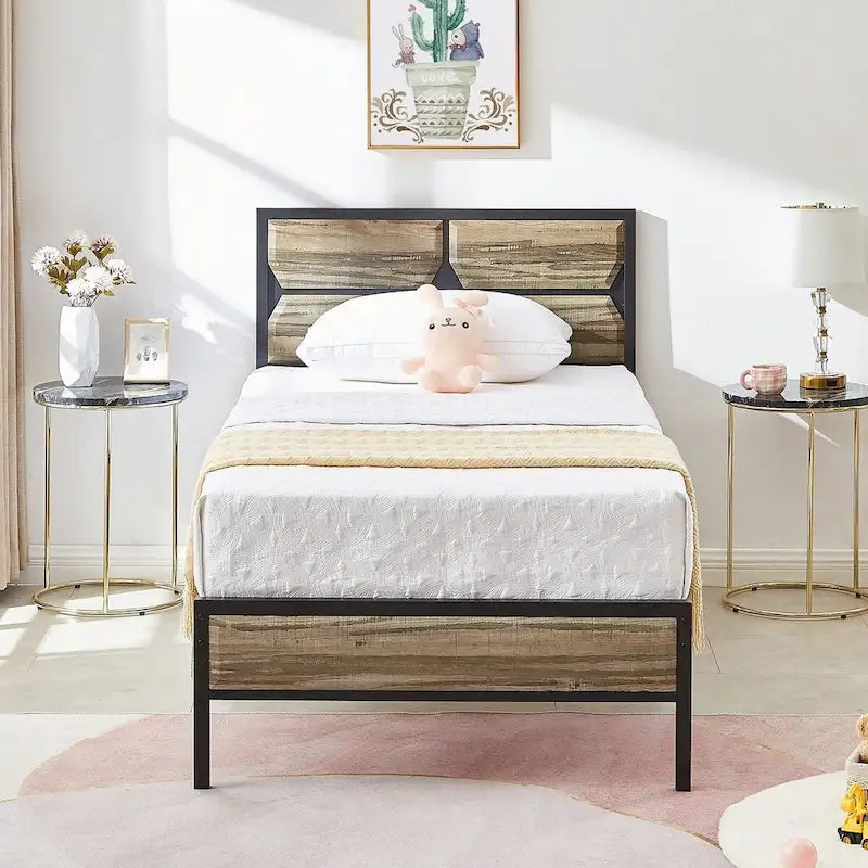 Javlergo Twin/Full/Queen Platform Bed Frame with Wooden Headboard, No Box Spring Needed, Easy Assembly