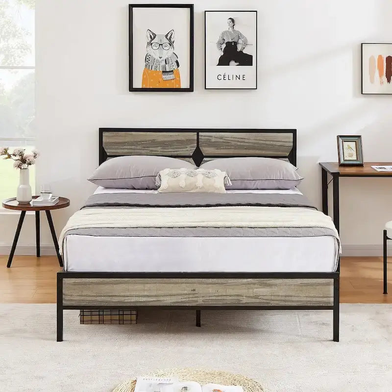 Javlergo Twin/Full/Queen Platform Bed Frame with Wooden Headboard, No Box Spring Needed, Easy Assembly