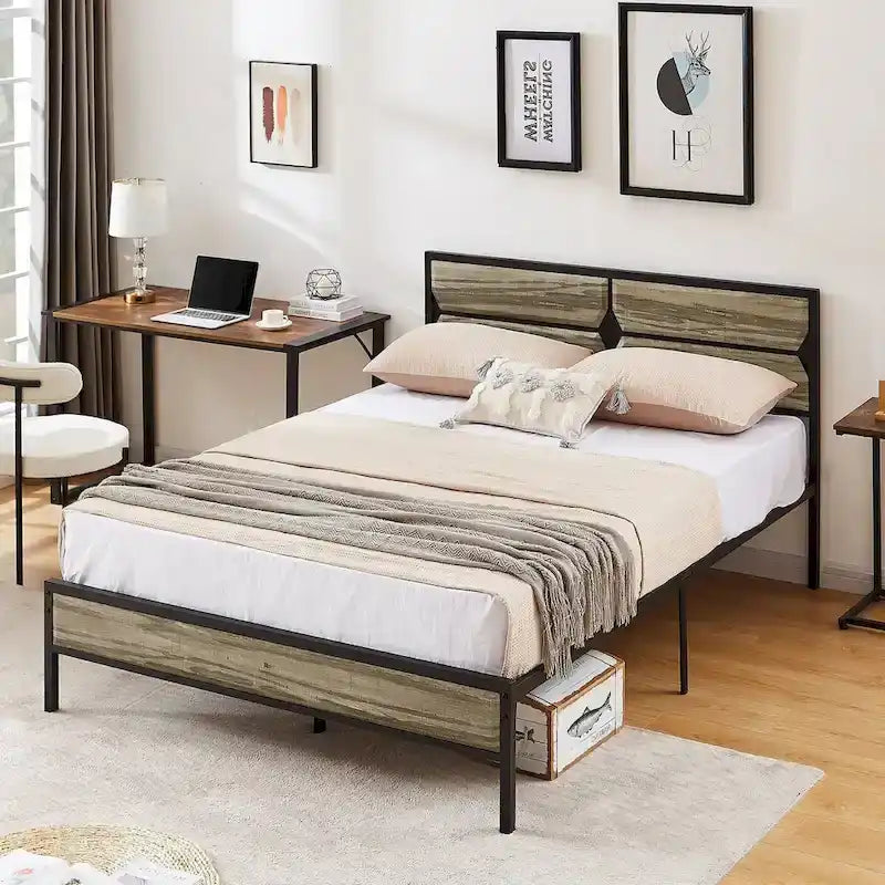 Javlergo Twin/Full/Queen Platform Bed Frame with Wooden Headboard, No Box Spring Needed, Easy Assembly