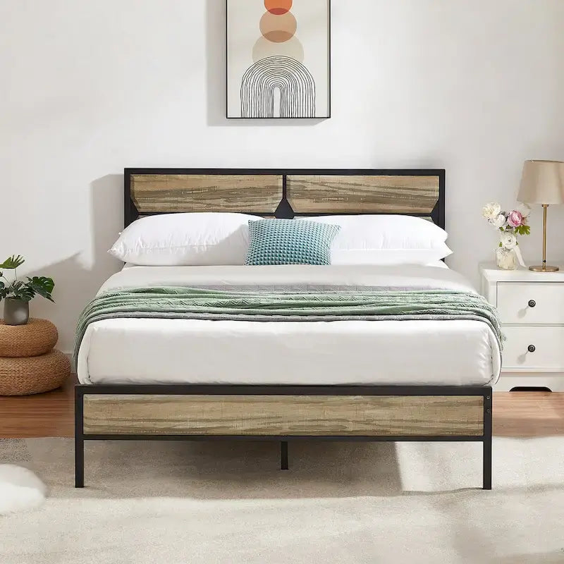 Javlergo Twin/Full/Queen Platform Bed Frame with Wooden Headboard, No Box Spring Needed, Easy Assembly