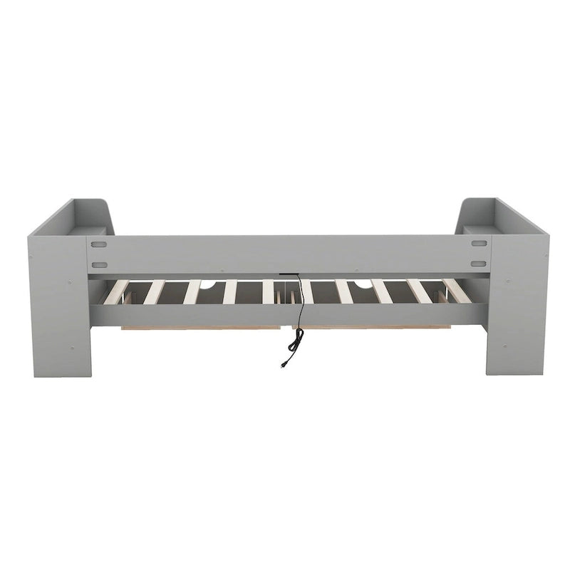 Twin Size Daybed with Shelves, Drawers and Built-In Charging Station