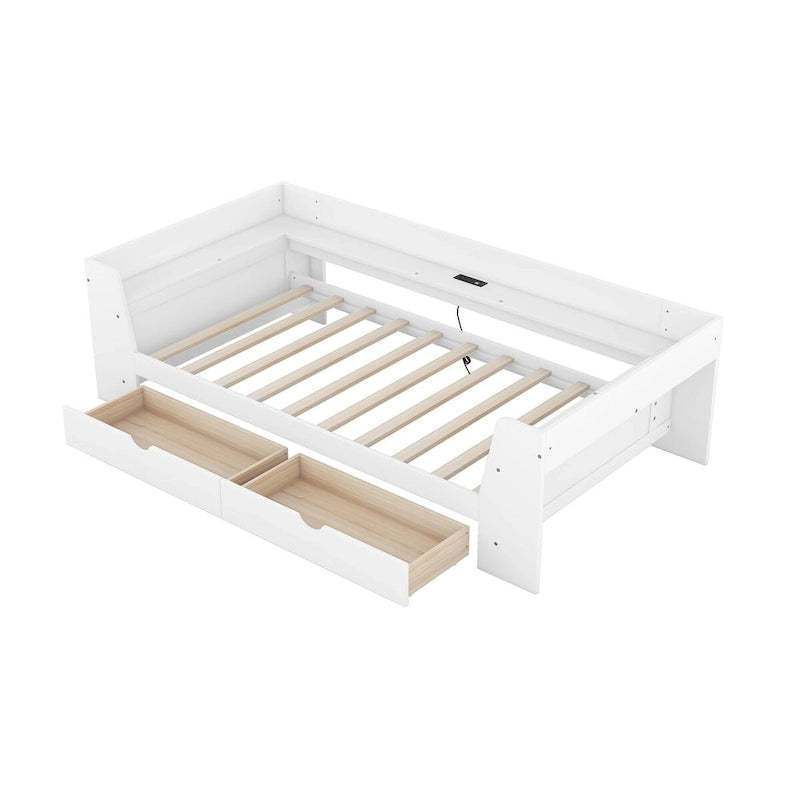 Twin Size Daybed with Shelves, Drawers and Built-In Charging Station
