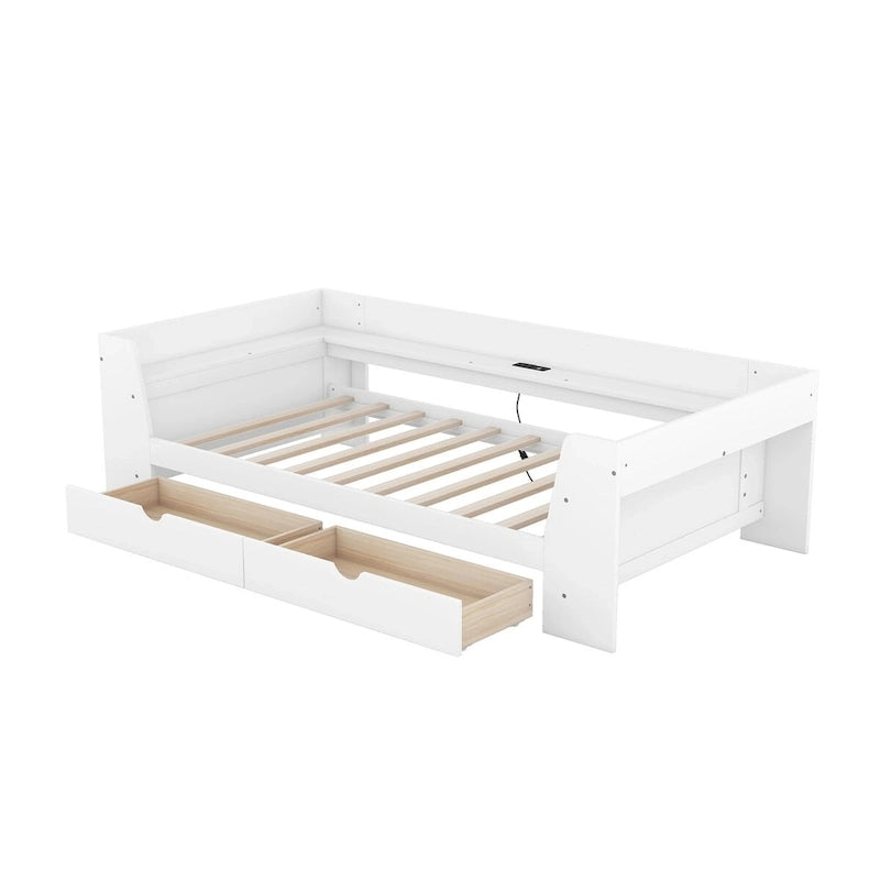 Twin Size Daybed with Shelves, Drawers and Built-In Charging Station
