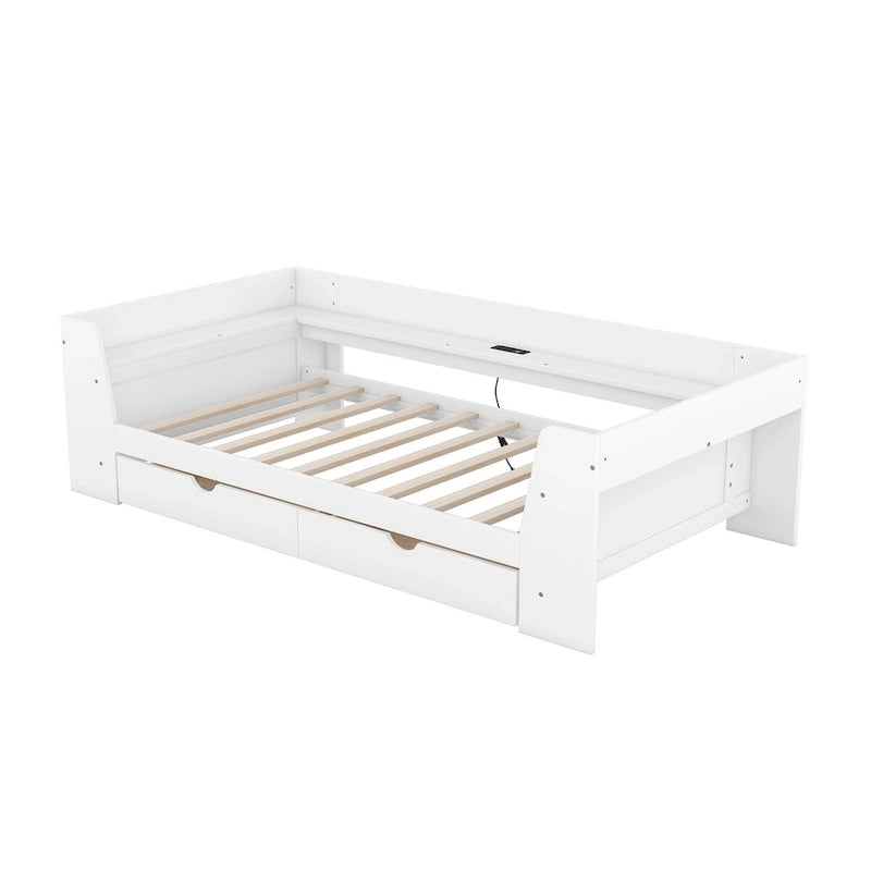 Twin Size Daybed with Shelves, Drawers and Built-In Charging Station