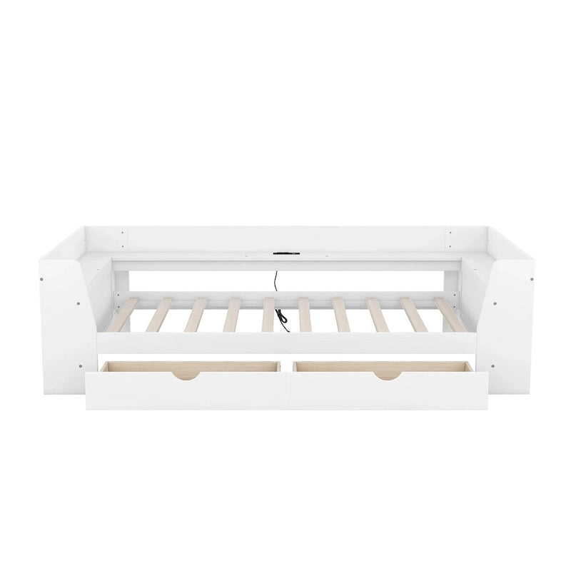 Twin Size Daybed with Shelves, Drawers and Built-In Charging Station