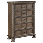 Emme 39 Inch Tall Dresser Chest, 5 Drawers and Bun Feet, Oak Brown Wood