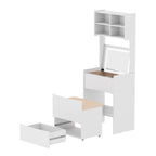 Dressing Table with Flip Top LED Illuminated Mirror, Makeup Vanity Dressing Table with Removable Upholstered Stool
