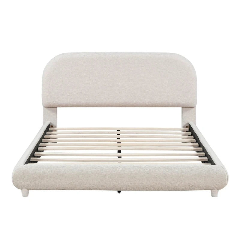 Teddy Fleece Full Size Upholstered Platform Bed with Thick Fabric, Solid Frame and Stylish Curve-shaped Design