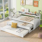 Wood Daybed with 2 Trundles, 3 Storage Cubbies, 1 Light for Free and USB Charging Design