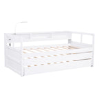 Wood Daybed with 2 Trundles, 3 Storage Cubbies, 1 Light for Free and USB Charging Design