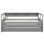 Wood Daybed with 2 Trundles, 3 Storage Cubbies, 1 Light for Free and USB Charging Design