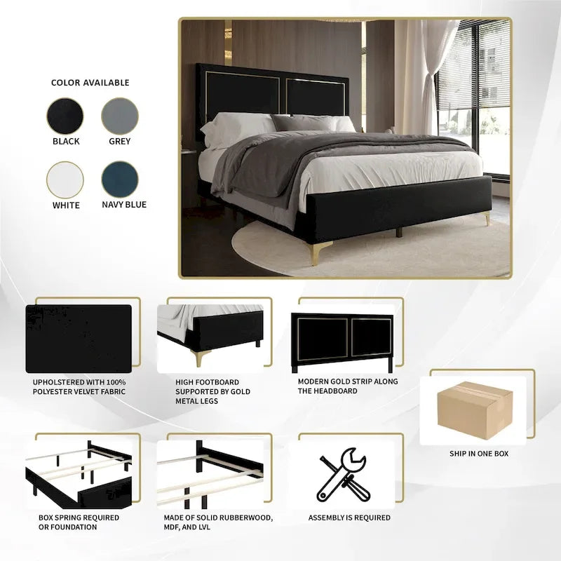 CraftPorch Minimalist Upholstered Velvet Bed