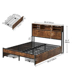 Moasis Queen/King Metal Platform Bed with 4 Storage Drawers and Charging Station