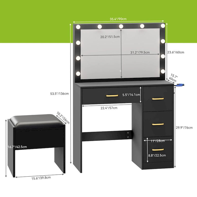 Moasis Makeup Vanity with 4 Drawers - 35.4L x 23.6W x 53.5H